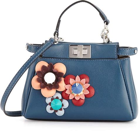 fendi peekaboo micro flower satchel bag pavone blue|fendi peekaboo bags.